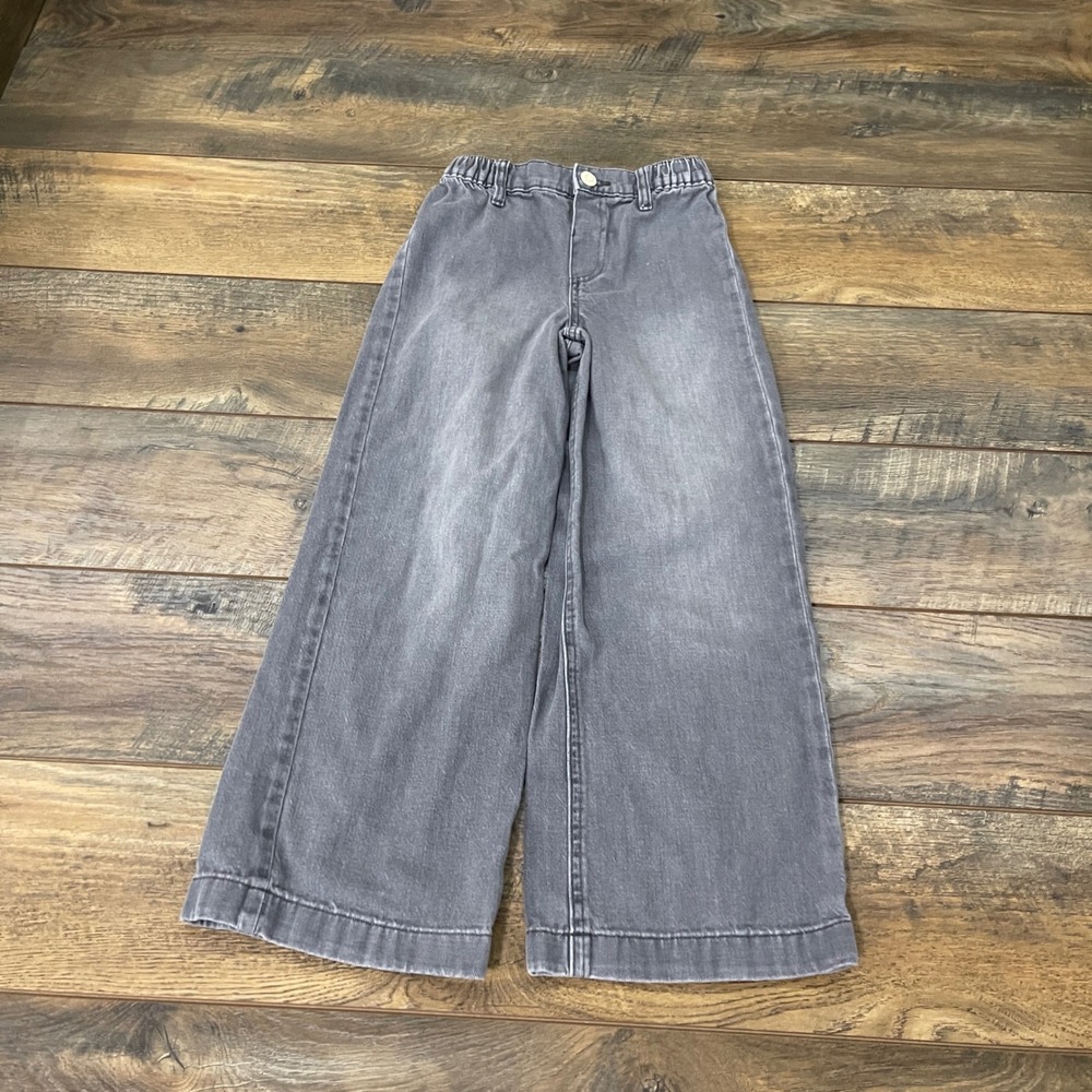 Zara Kids Wide Leg Gray Denim Jeans Elastic Waist Size 8-9 Years 131 CM Grunge